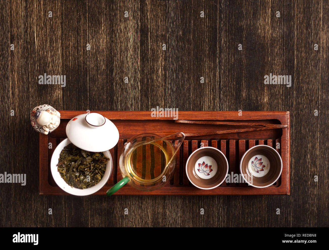 Von oben nach unten geschossen von chinesische Teezeremonie. Stockfoto