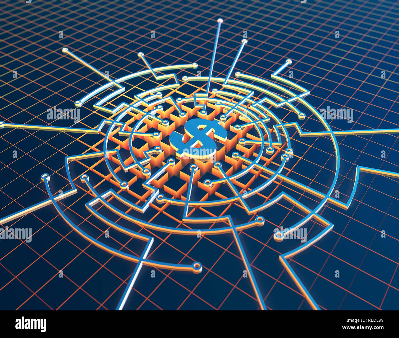 Elektronische Netzwerk Technologie, Internet, Datenübertragung, Dollar Stockfoto