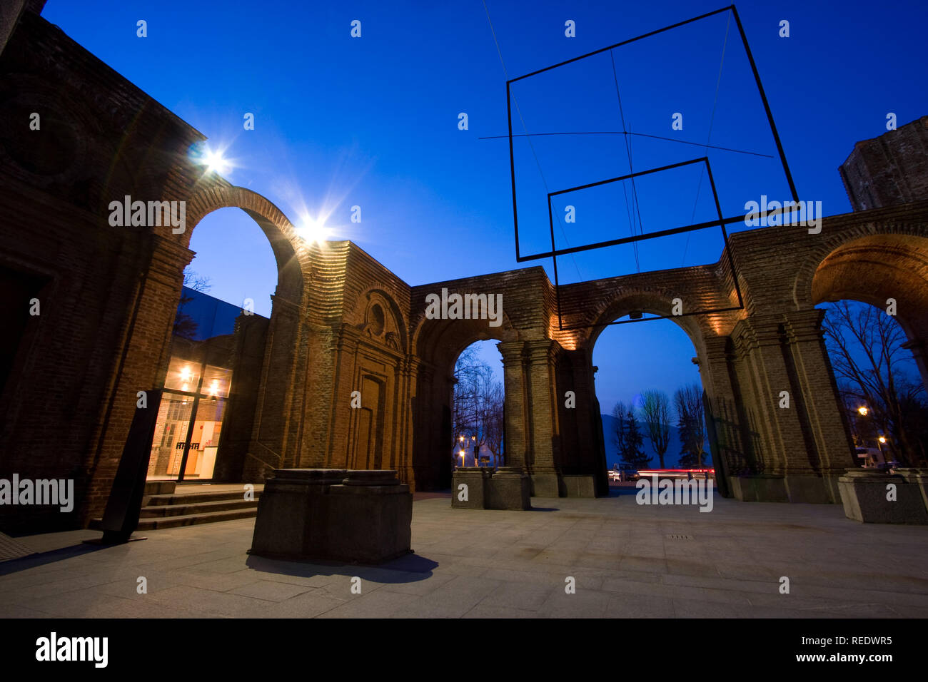 Castello di Rivoli, Blick auf die Burg bei Nacht Stockfoto