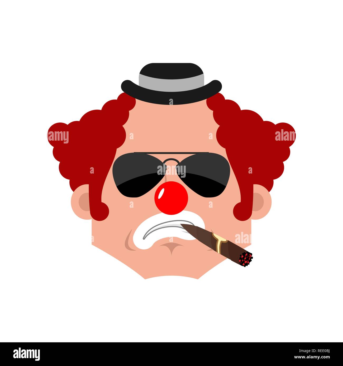Clown Ernst emotion Gesicht Avatar. funnyman mit Zigarre emoji. Harlekin Symbol. Vector Illustration Stock Vektor