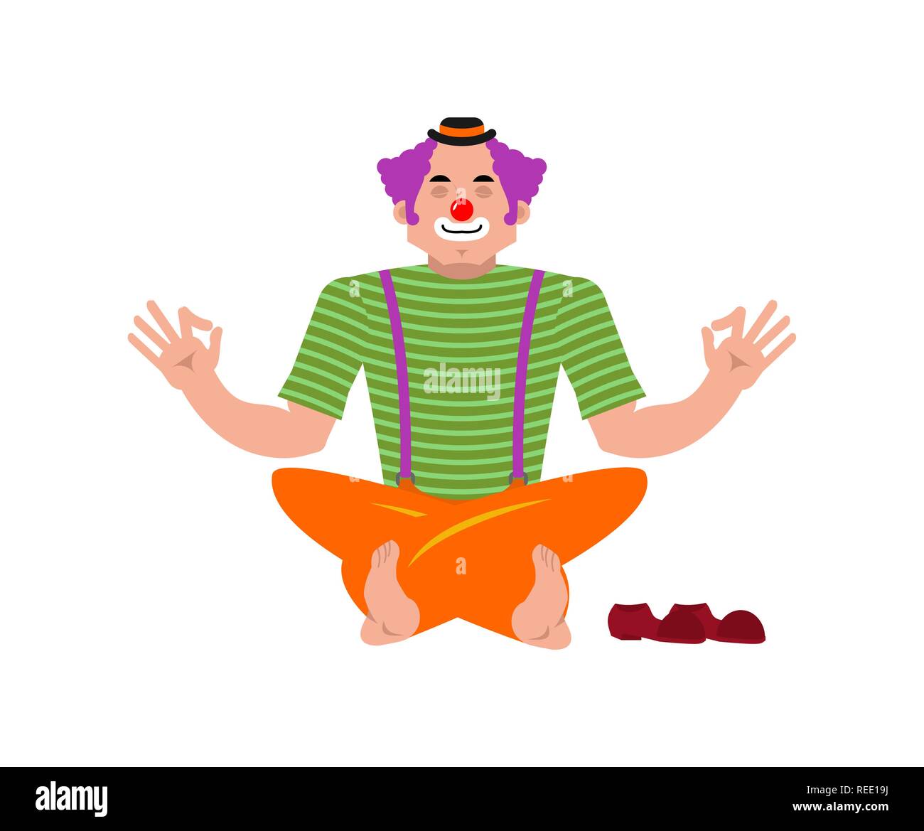 Clown Yoga. Yogi funnyman. Harlekin Entspannung und Meditation. Vector Illustration Stock Vektor