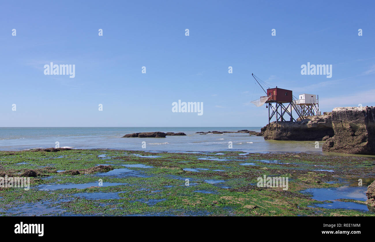 Angeln Kabinen in der Mündung der Gironde. Westküste von Frankreich. Royan Stockfoto