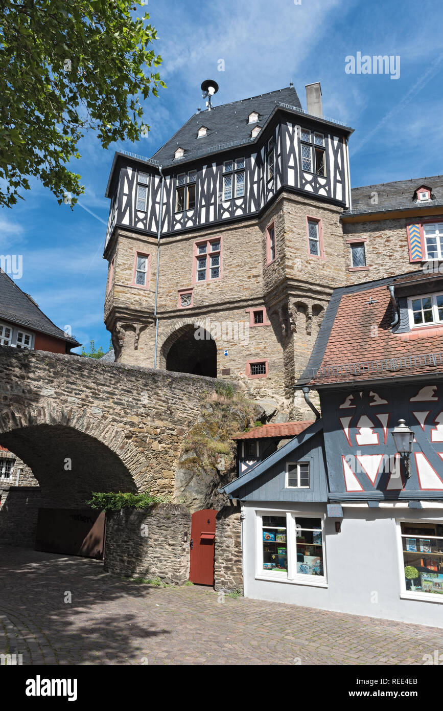 Der Torturm der Renaissance Schloss in Idstein, Hessen, Deutschland Stockfoto