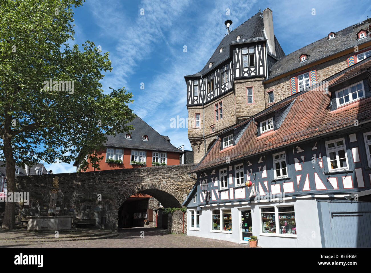 Der Torturm der Renaissance Schloss in Idstein, Hessen, Deutschland Stockfoto