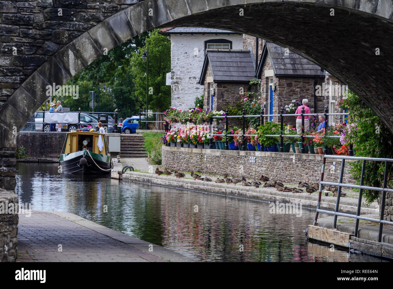 Brecon Wharf Monmouthshire und Brecon Canal Brecon Brecon Beacons National Park Powys Wales Stockfoto