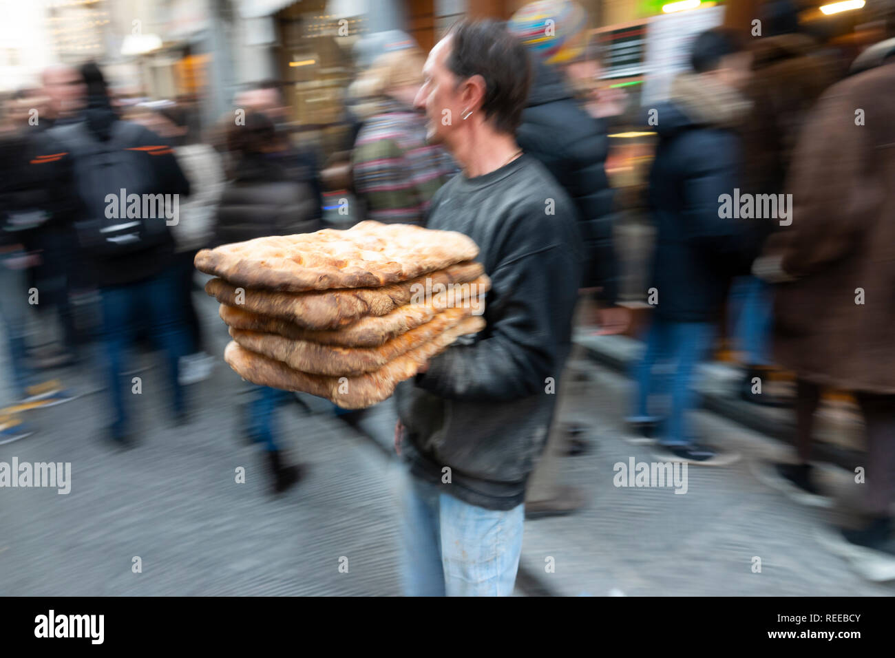 Italien Florenz Firenze Alle'Antico Vinaio street Sandwiches Panini mit schiacciata all'olio Brot Stockfoto