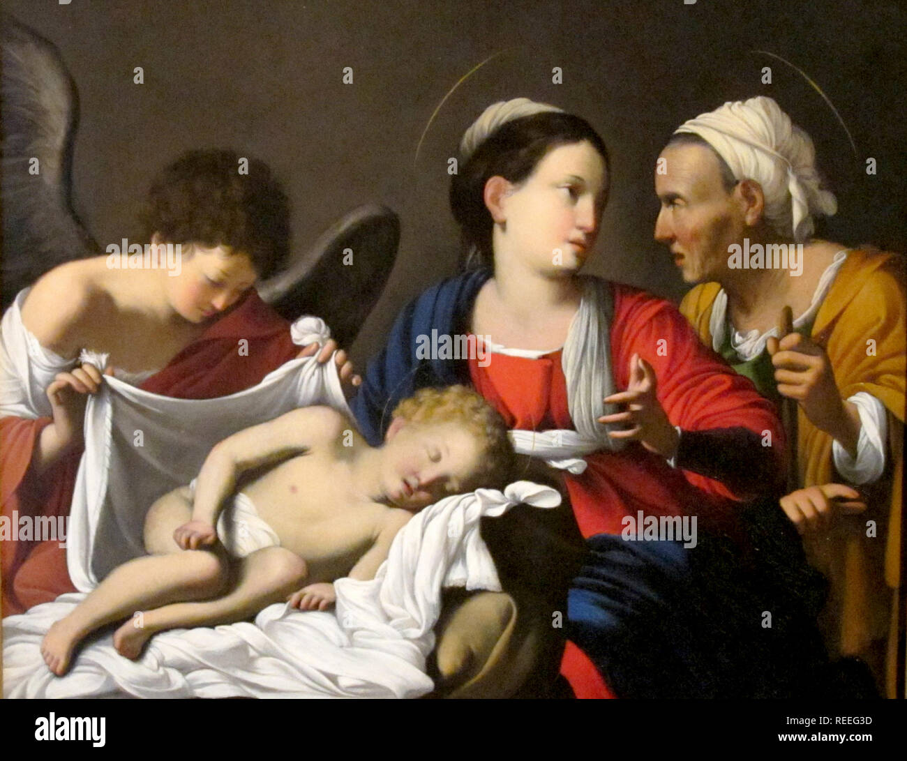 Die Madonna mit Kind und Heiligen Anna und ein Engel von Carlo Saraceni Stockfoto