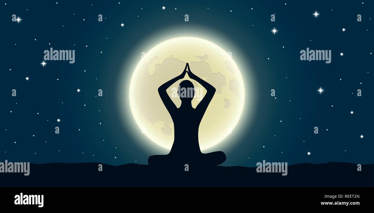 Friedlichen Meditation zum Vollmond und Sternenhimmel Vektor-illustration EPS 10. Stock Vektor