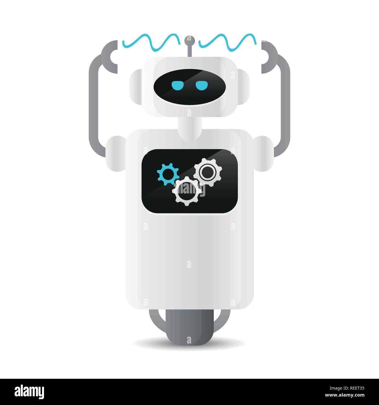 Niedliche Roboter im Arbeitsprozess mit Zahnrad Vektor-illustration EPS 10. Stock Vektor