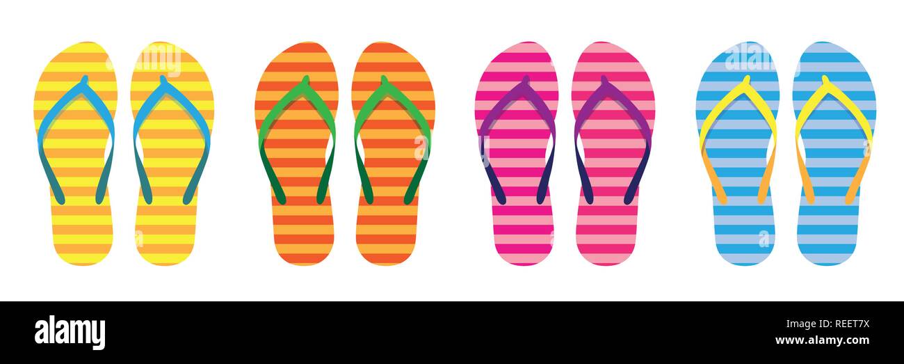 Satz von bunt gestreiften flip flops Summer Collection Badekleidung Vektor-illustration EPS 10. Stock Vektor