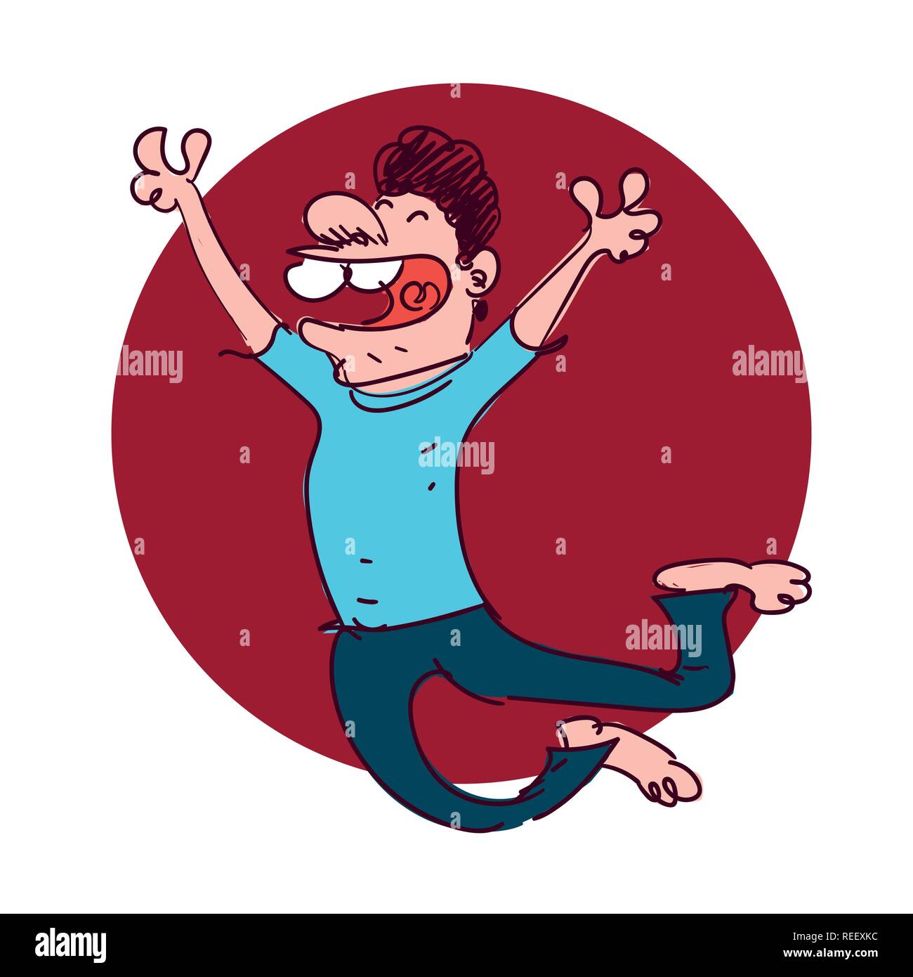 Happy ypung Mann cartoon springen, Vector Illustration. Stock Vektor