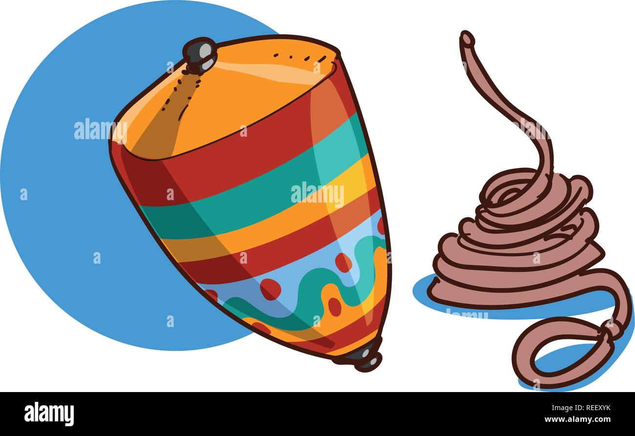 Whirligig in Türkischen bedeuten, "topaç", eine hölzerne handgefertigte traditionelle Spielzeug für Kinder, Cartoon Stil Vector Illustration. Stock Vektor