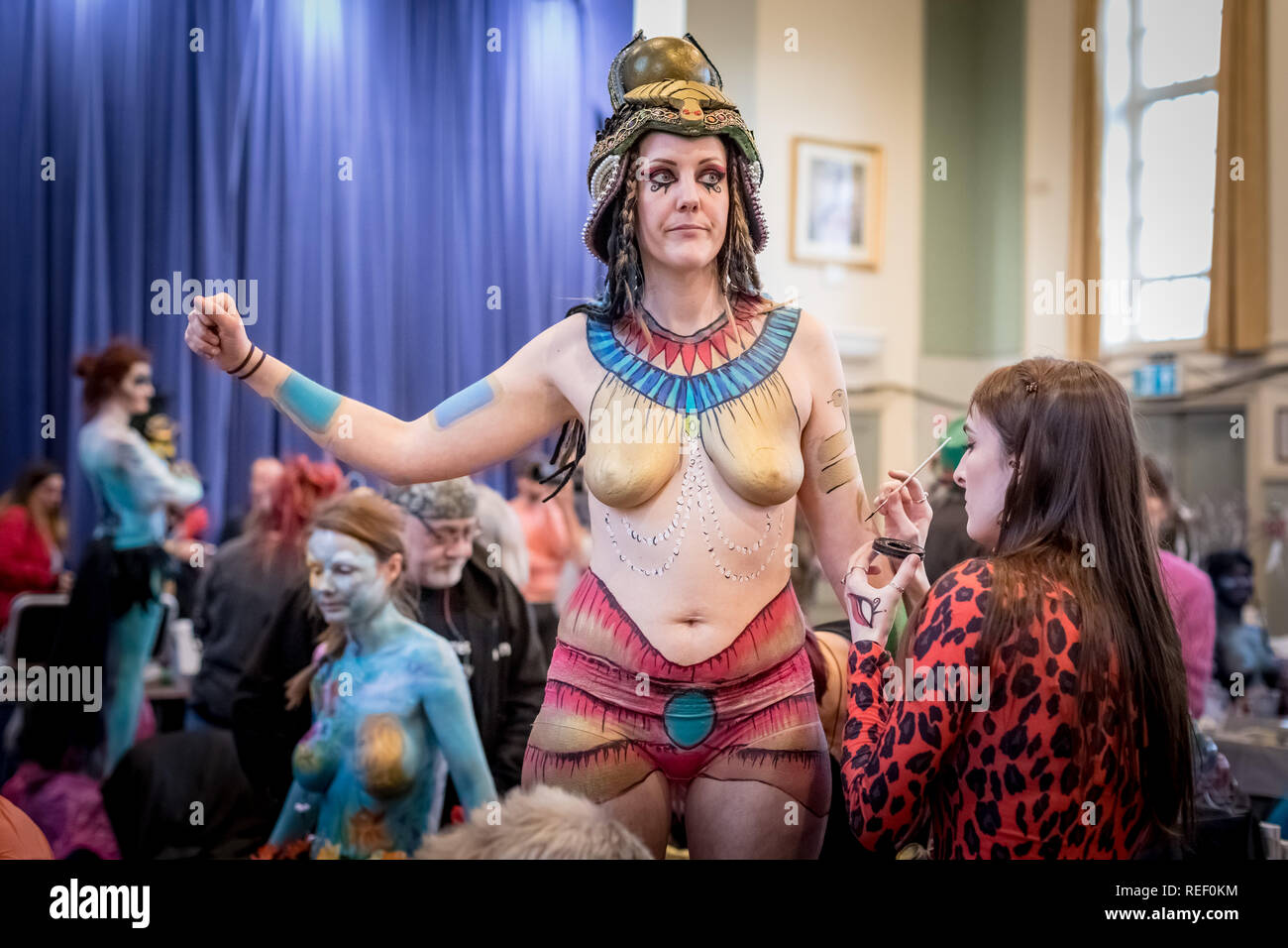 Glastonbury, Somerset, UK. 12. Jan 2019. Glastonbury Body Art Festival. Credit: Guy Corbishley/Alamy leben Nachrichten Stockfoto