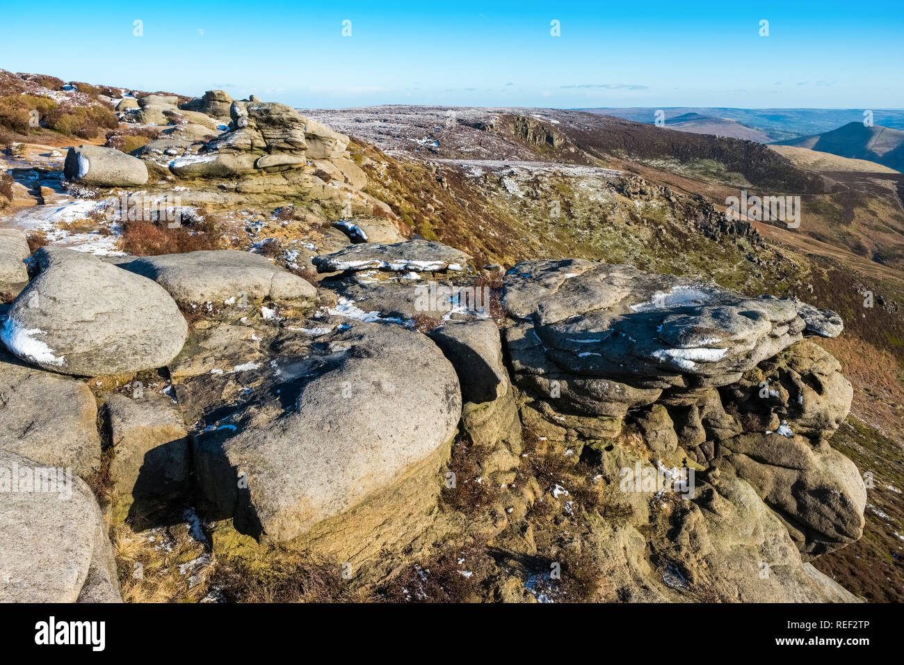 Am südlichen Rand des Kinder Scout im Peak District National Park, Derbyshire, Großbritannien Stockfoto