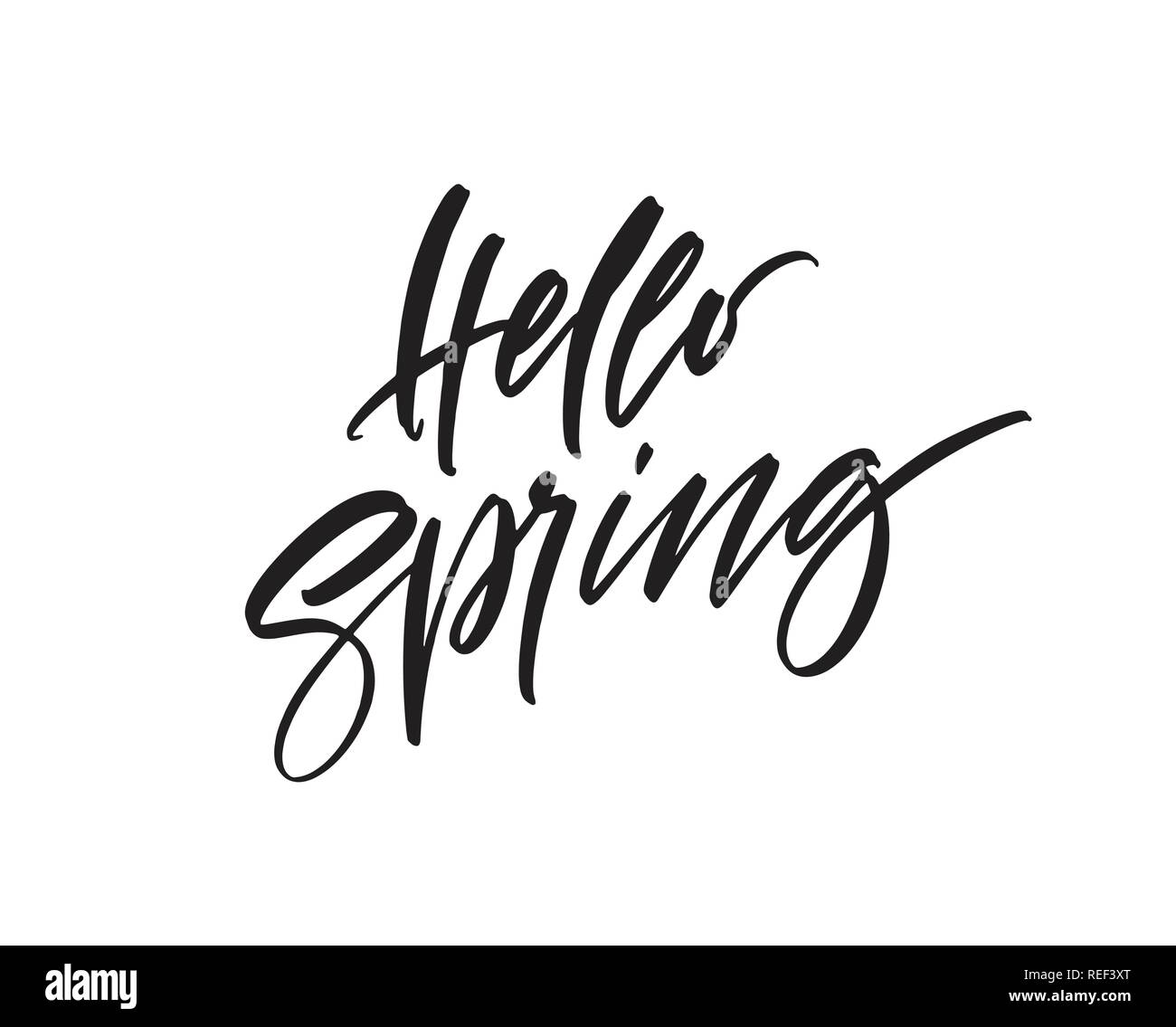 Hallo Frühling. Hand gezeichnet Kalligraphie und Pinsel, Stift-Schriftzug. Vector Illustration Stock Vektor