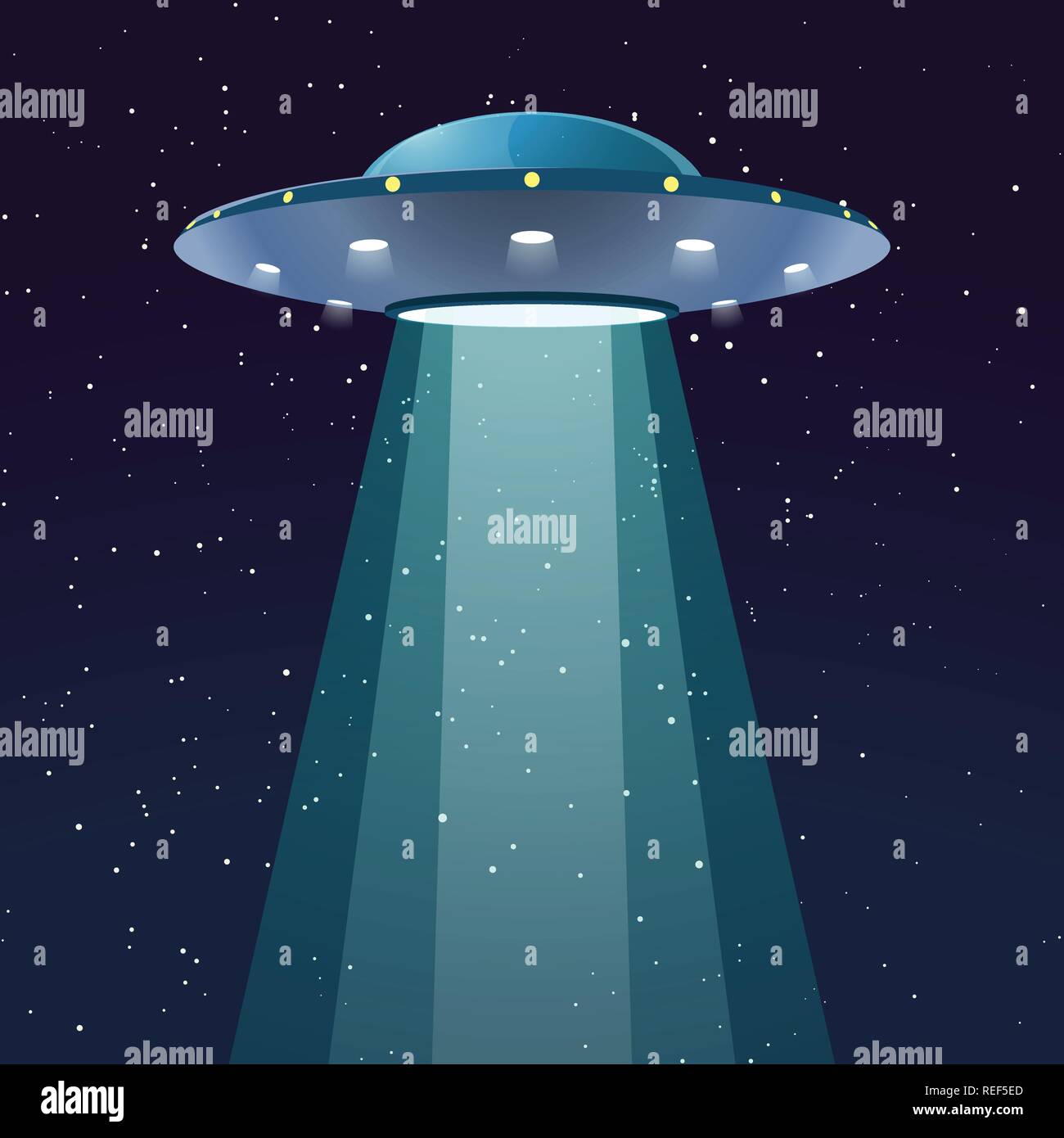Ufo mit Licht in der Nacht Stock Vektor
