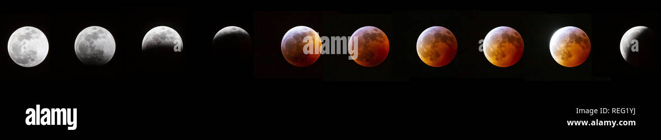 Charlotte, North Carolina, USA. Jan, 2019 21. Serie der super Blut Mond am 20 Januar, 2019 in der westlichen Hemisphäre (Credit Bild: © Stephen ein Arce Asp Inc/ASP) Stockfoto