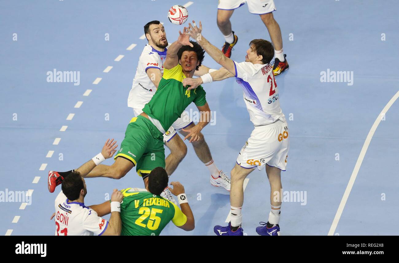 Firo: 21.01.2019, Handball: Wm Wm-Hauptrunde Brasilien - Spanien Duelle Santos | Verwendung weltweit Stockfoto