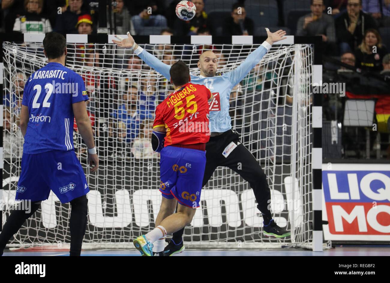 Firo: 19.01.2019, Handball: Wm Wm-Hauptrunde Frankreich - Spanien. Vincent Gerard Parade | Verwendung weltweit Stockfoto