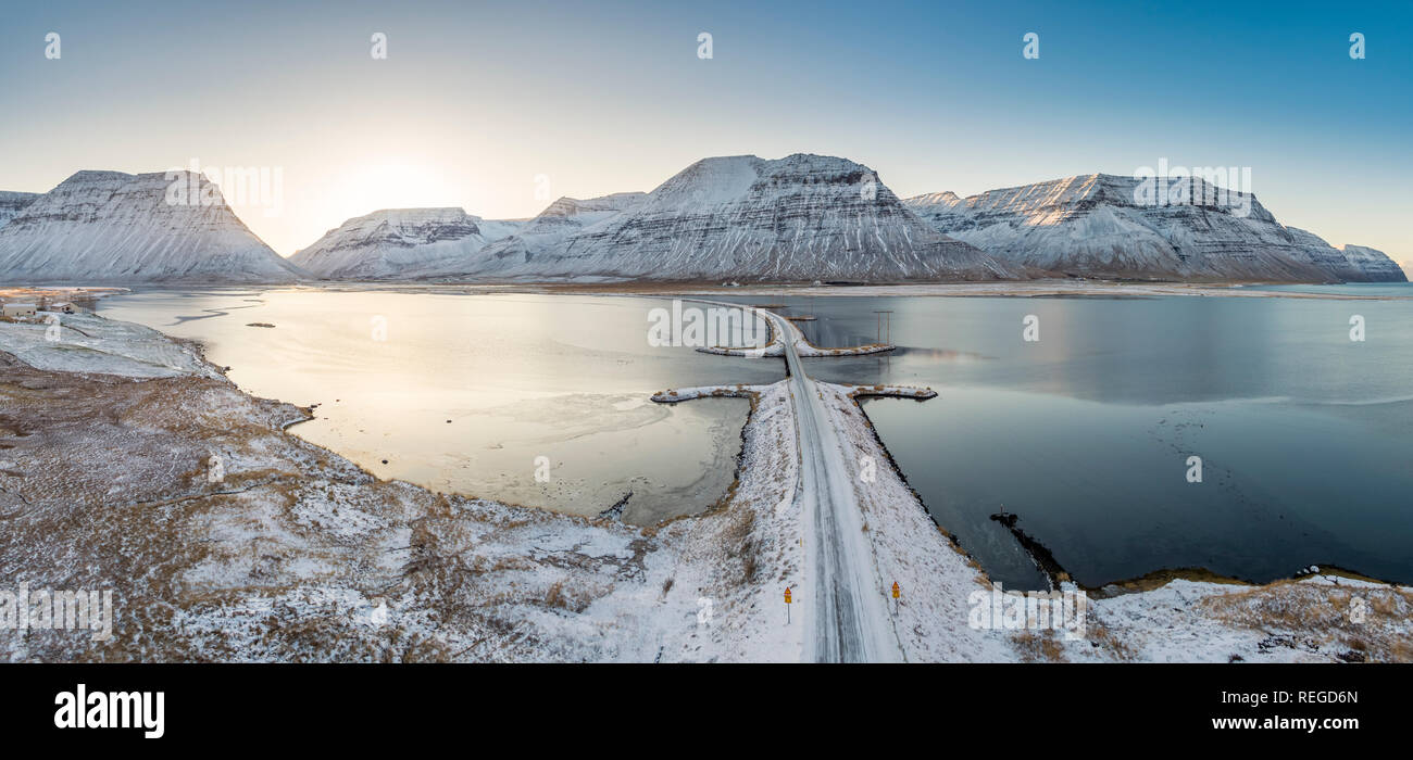 Winter, Flateyri, Westfjorde, Island Stockfoto