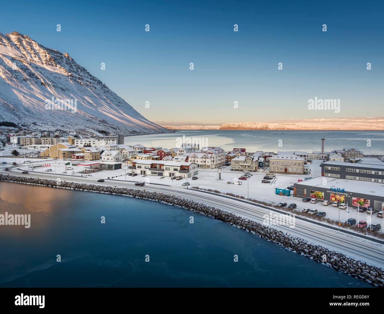 Winter, Isafjordur, Westfjorde, Island Stockfoto