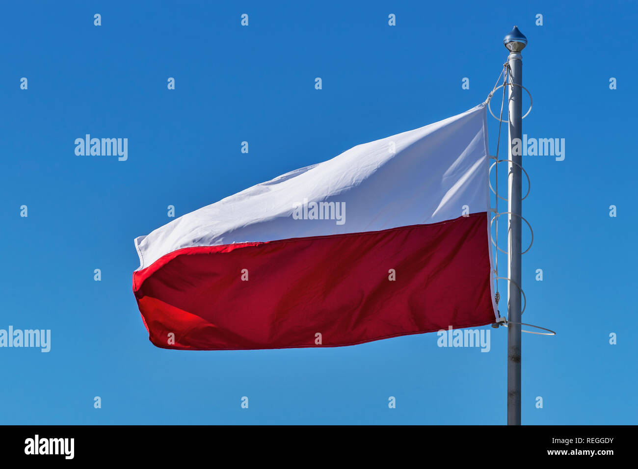 Detail Foto von der Flagge der Republik Polen Stockfoto