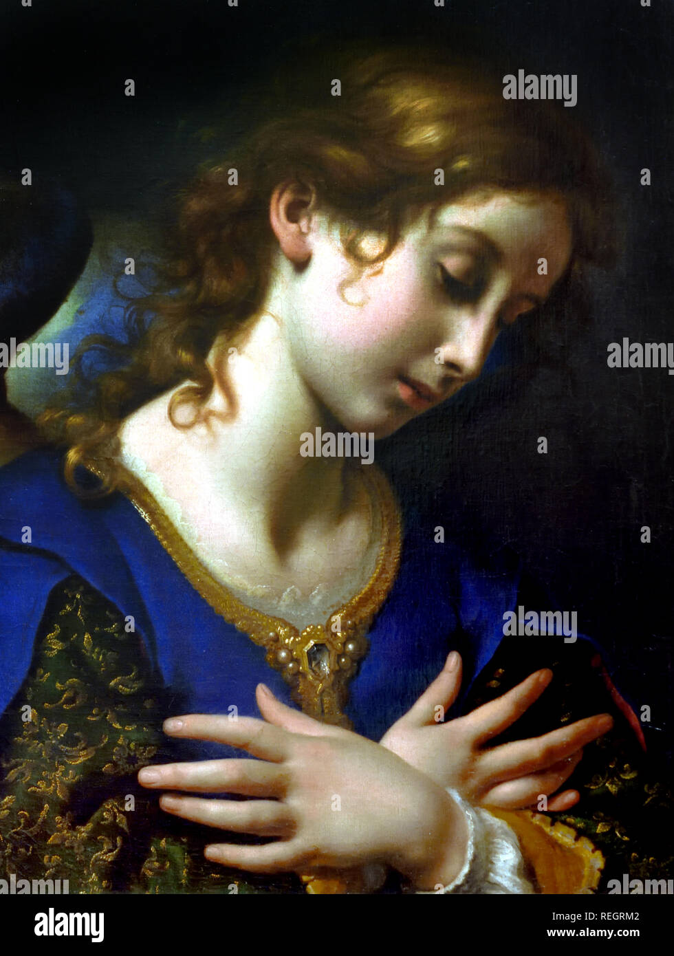 Der Engel der Verkündigung von Carlo Dolci 1616-1686 Italien, Italienisch, Verkündigung, Selig, Jungfrau Maria, Die Ankündigung des Engels Gabriel, Maria, dass sie schwanger werden würde, einen Sohn durch eine jungfräuliche Geburt gebären, die, Mutter von Jesus Christus, christlicher Messias und Sohn Gottes, Menschwerdung, Stockfoto