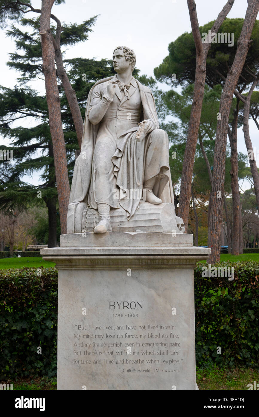 Italien Rom Villa Borghese Gärten Statue von Lord Byron Skulptur Stockfoto