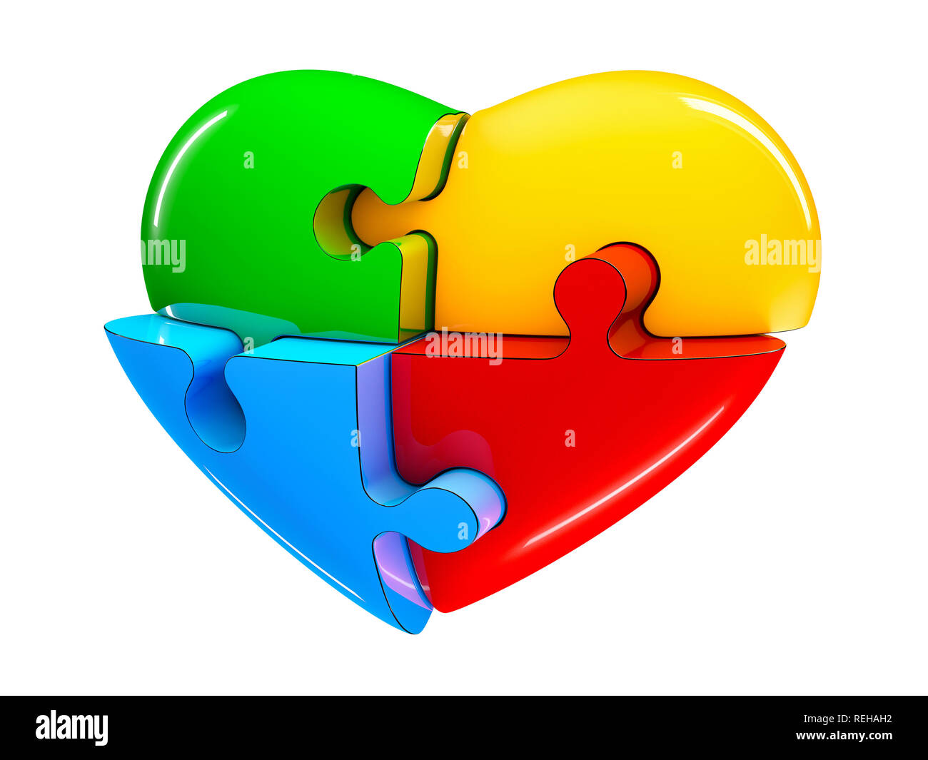 4 Teil puzzle Herz Diagramm Abbildung auf weißem Hintergrund. Stockfoto