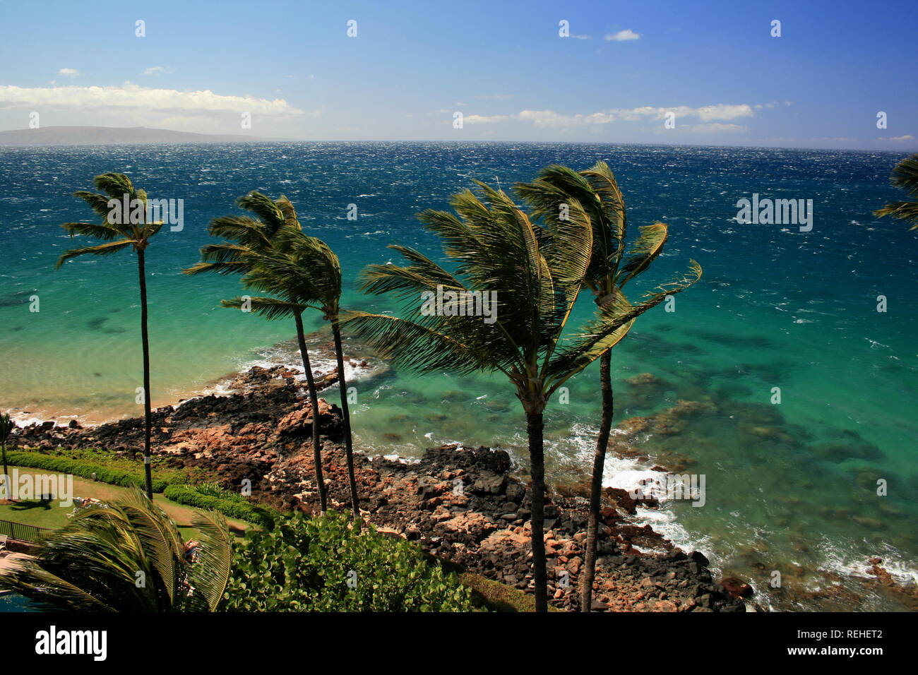 Maui Shoreline, Passatwinde Auswirkungen Stockfoto
