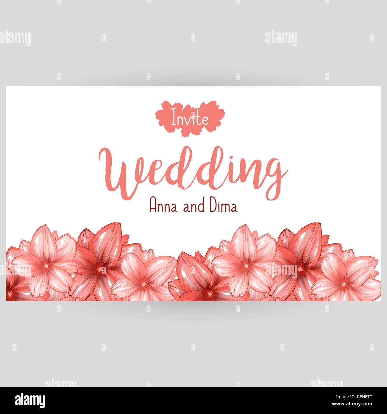 Hochzeit horizontale Banner oder Website header Design mit Rosa japanische Kirschblüte. Vector Illustration Stock Vektor