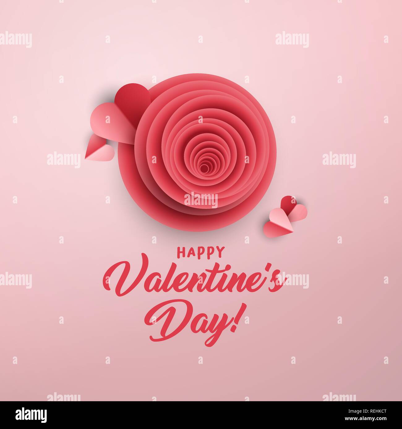 Glücklich gruss Valentinstag Karte vektor Vorlage. 3D Red Bud, Herz Papier Zusammensetzung. Volumetrische Darstellung mit handschriftlichen Schriftzug und origami Element. Banner, Poster Design Stock Vektor