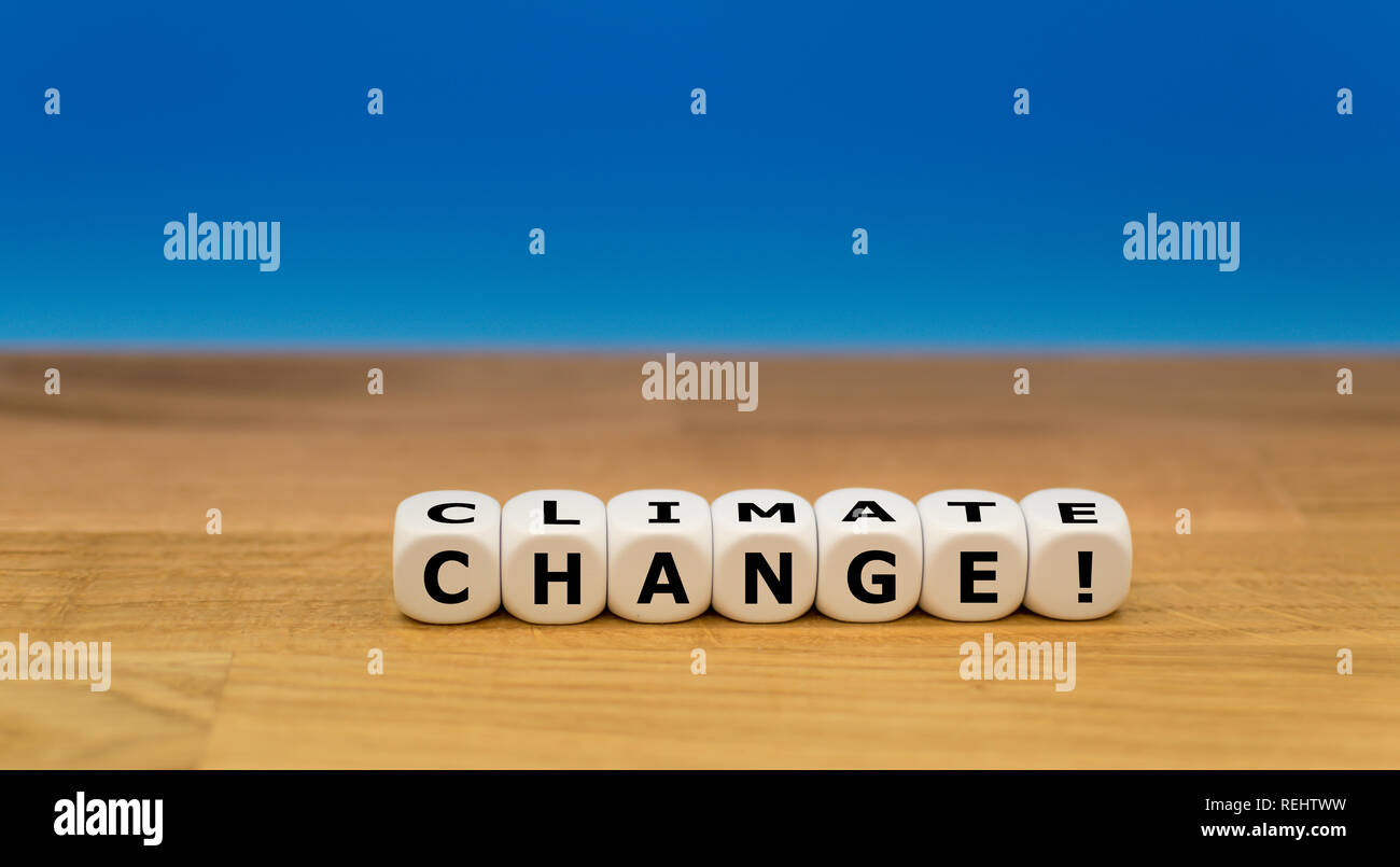 Würfel form Klima die Worte 'Ändern'. Stockfoto