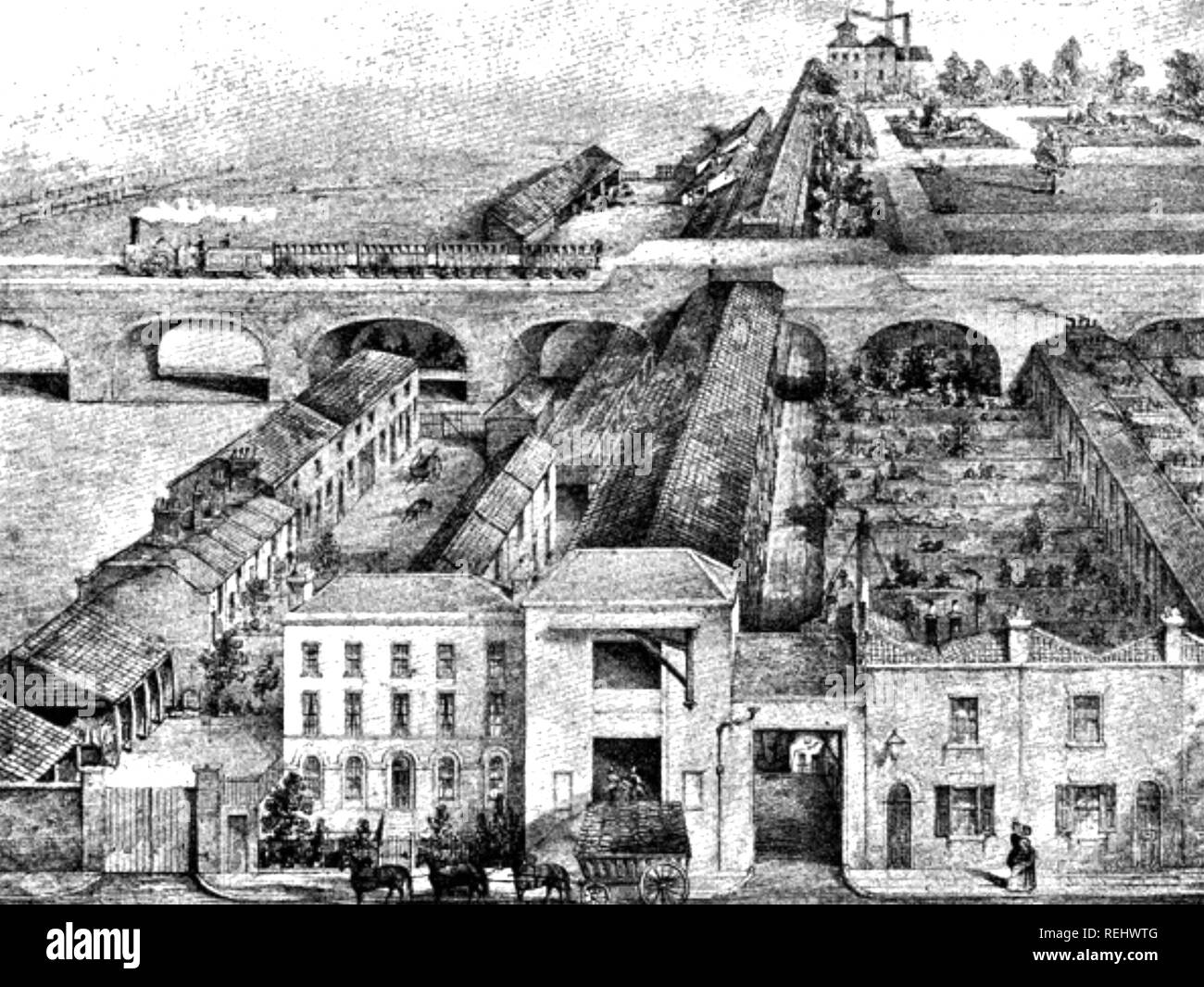 Seil, die Frost Brüder Fabrik in Commercial Road, London, um 1850 zeigt die lange Galerie, in der die Seile gedreht wurden. Stockfoto