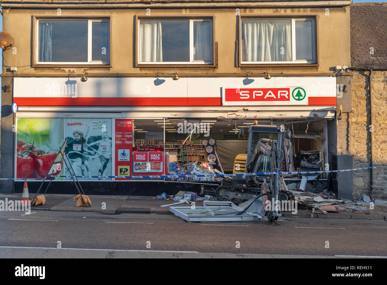 Duncan Elrick erschien an Elgin Sheriff Court der heutigen Ram raid an einem Geldautomaten in der die Spar-Store auf Keith's Regent Street, Moray, Schottland. Stockfoto