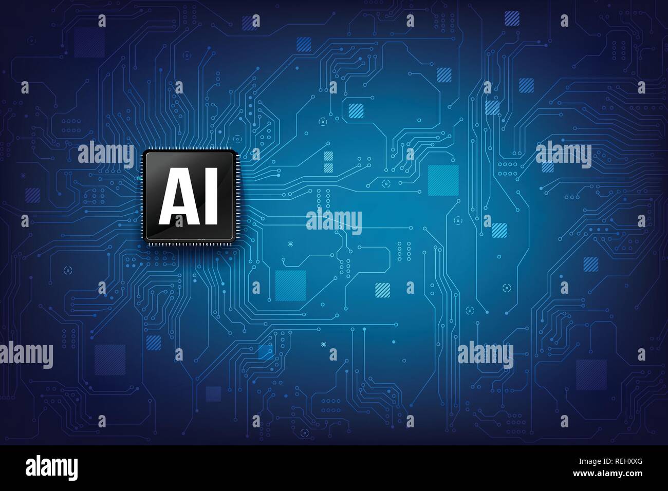 AI Künstliche Intelligenz Technologie-CPU Chipsatz mit print Leiterplatte dot Verbindungslinie element Abstract background Vektor eps Abbildung 10 Stock Vektor
