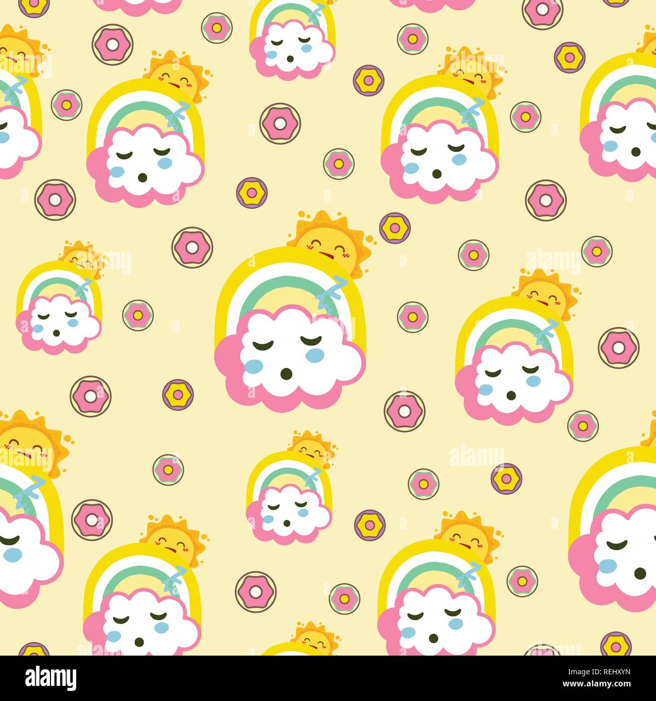 Schlafen cloud mit lustigen Sun nahtlose Muster Stock Vektor