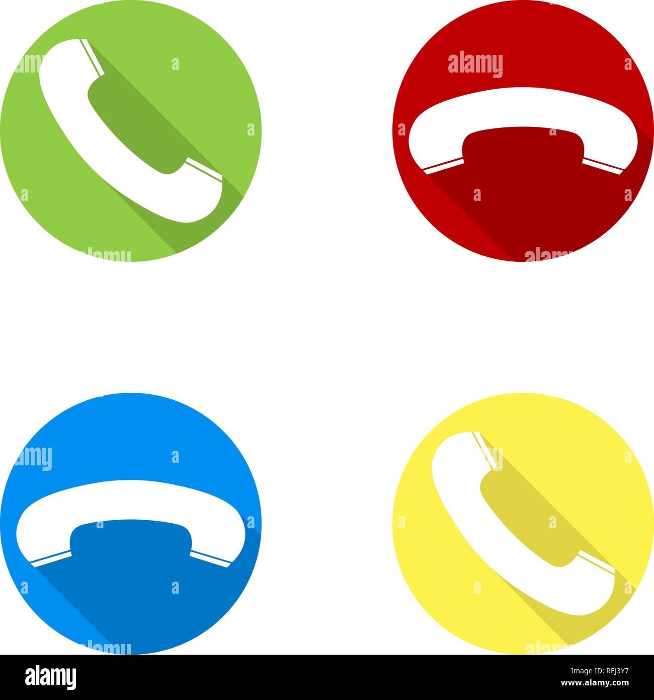 Der runde Telefon Empfänger Symbole. Flache Symbol in einem Kreis. Rot, Gelb, Blau, Grün. Für Web und Software- Schnittstellen entwickelt. Vektor illu Stock Vektor