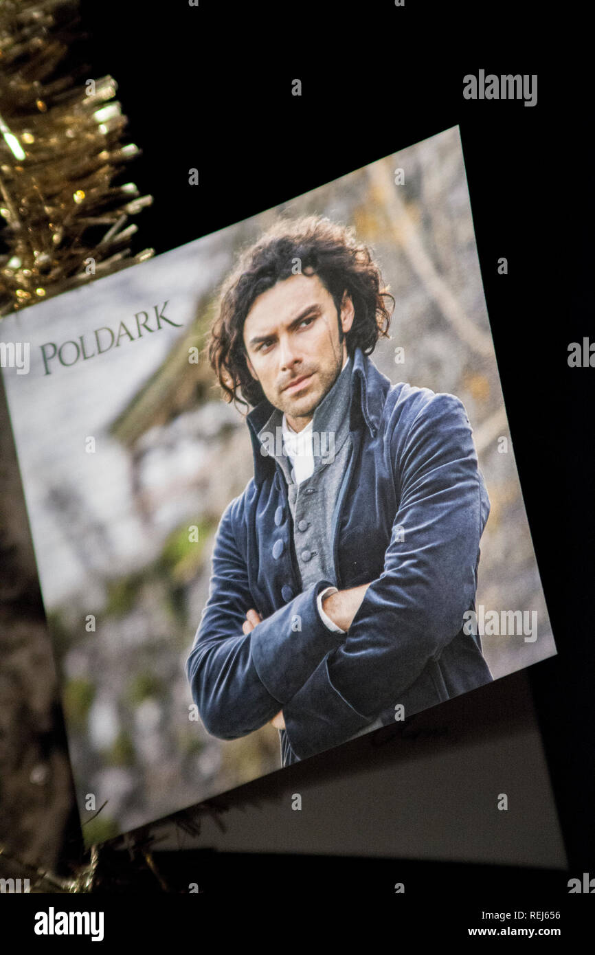 Poldark Weihnachtskarte, mit goldenem Lametta dekoriert, Stockfoto