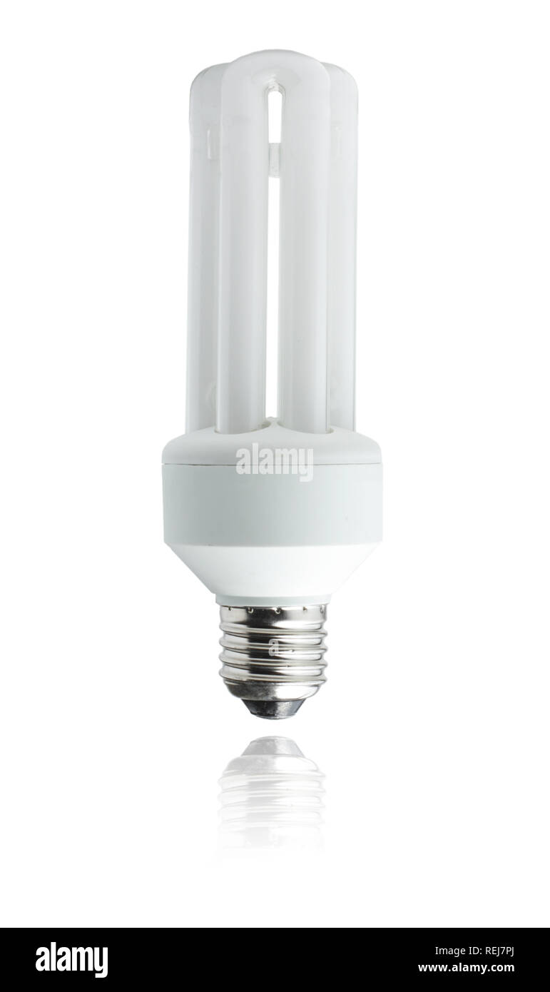 White energy saver Glühbirne, auf weißem Hintergrund Stockfoto