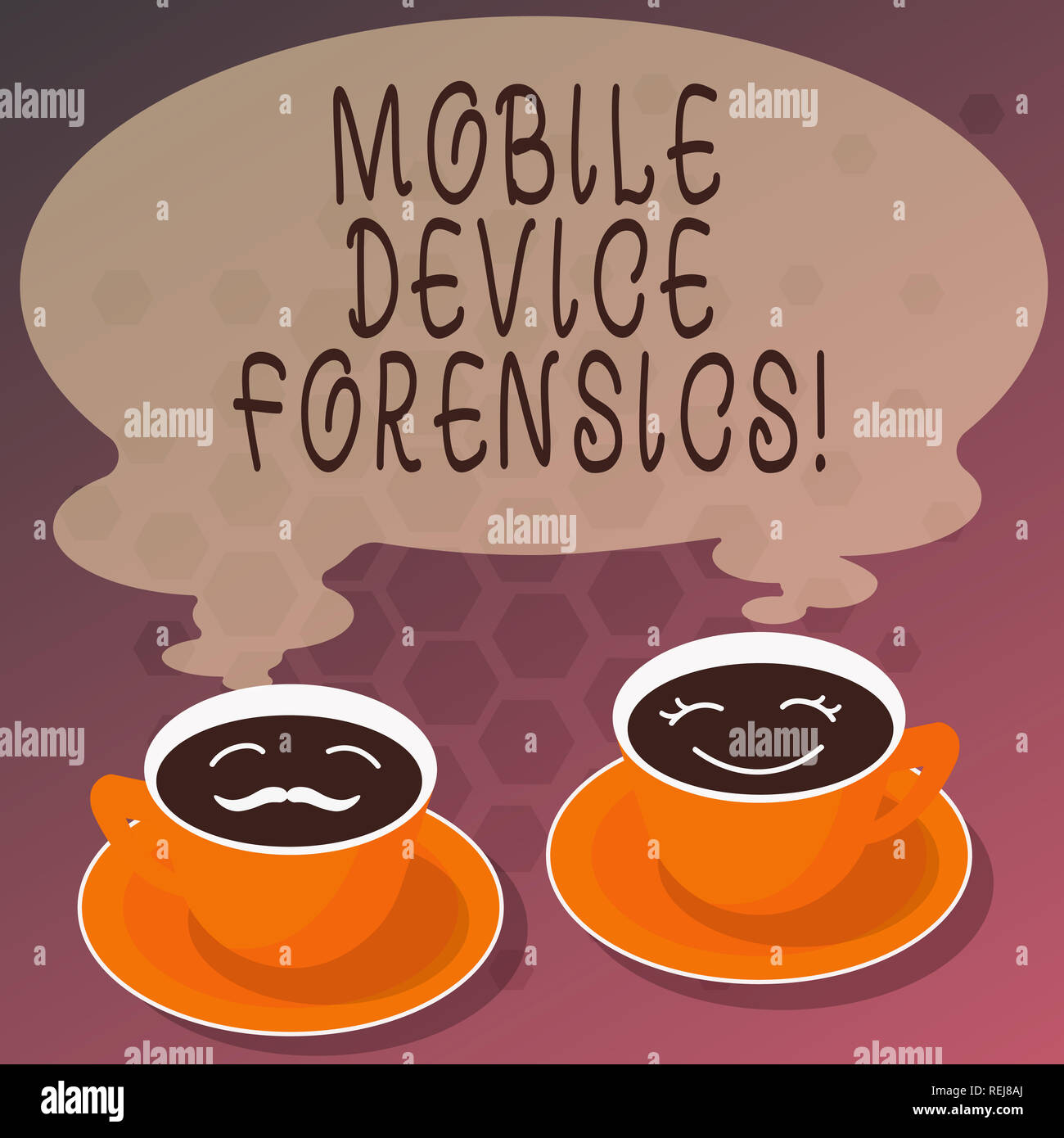 Wort schreiben Text Mobile Device Forensics. Business Konzept für elektronische Datenerfassung für rechtliche Hinweise können Sie Sätze von Tasse Untertasse für Sie und Ihn C Stockfoto