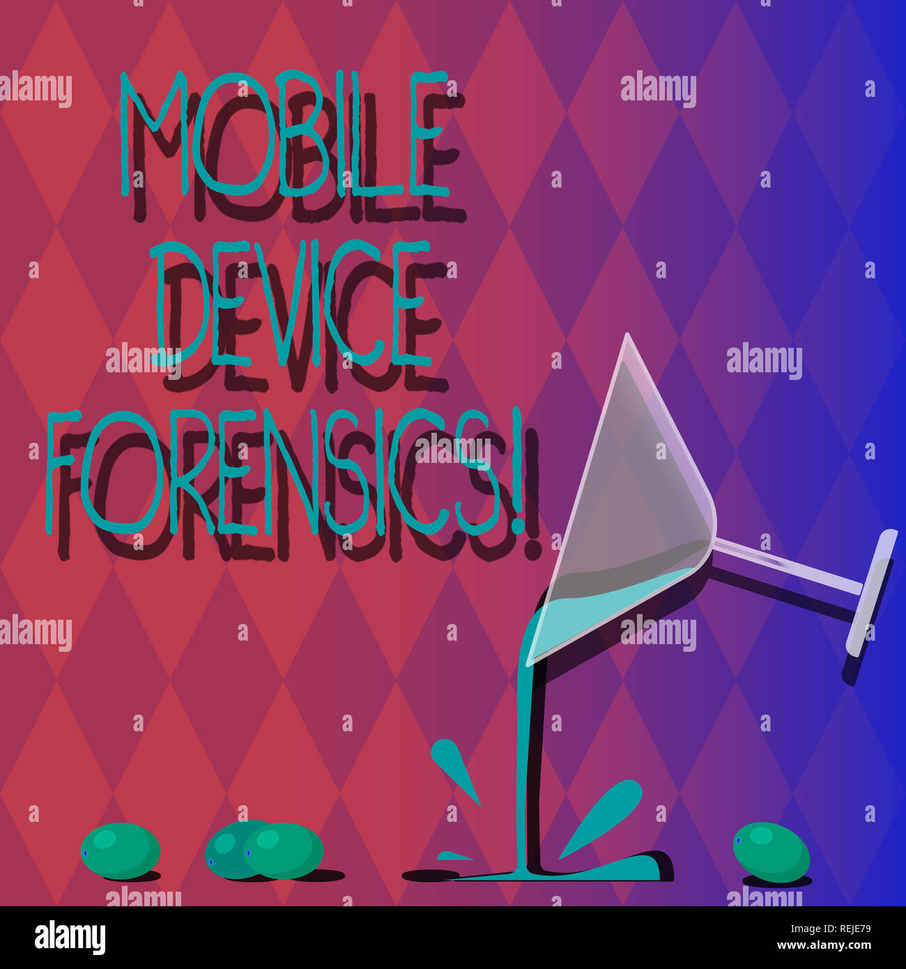 Handschrift text Mobile Device Forensics. Begriff Sinne elektronische Datenerfassung für rechtliche Hinweise Verwendung Cocktail Glas Wein strömenden Flüssigkeit mit SPL Stockfoto