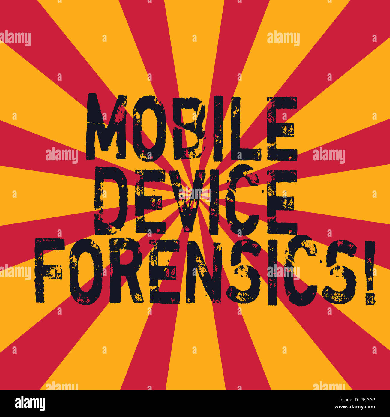 Wort schreiben Text Mobile Device Forensics. Business Konzept für elektronische Datenerfassung für rechtliche Hinweise Verwendung Sunburst Foto zwei Ton Explosion Eff Stockfoto