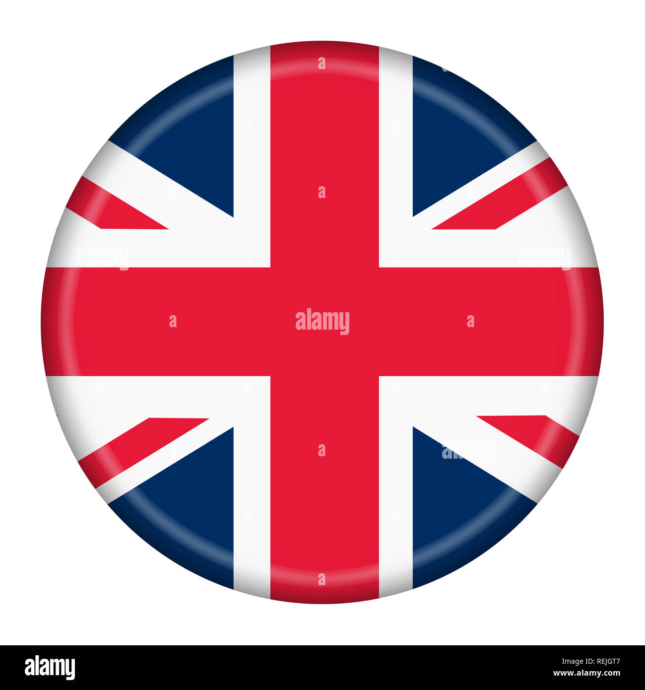Button mit der Union Flag oder Union Jack, die auf See von Großbritannien auf einem weißen Hintergrund mit Freistellungspfad isoliert Stockfoto