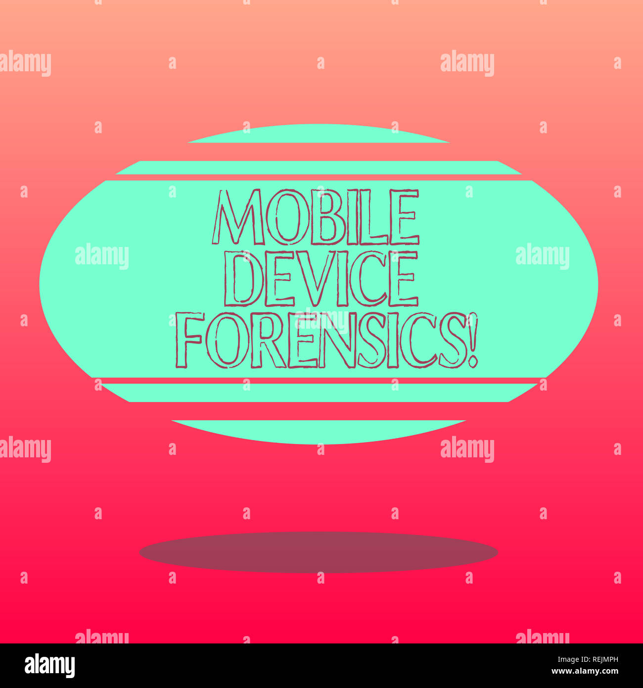 Handschrift Text schreiben Mobile Device Forensics. Begriff Sinne elektronische Datenerfassung für rechtliche Hinweise verwenden Sie leere Farbe ovale Form mit Horizon Stockfoto