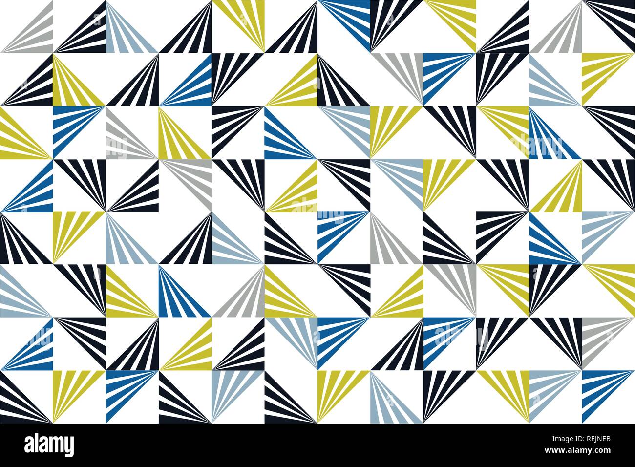 Nahtlose, abstrakte Muster mit gestreiften Dreiecke in Blau, Grün, Grau und Schwarz Farben. Verspielt, Vektor, Art. Stock Vektor
