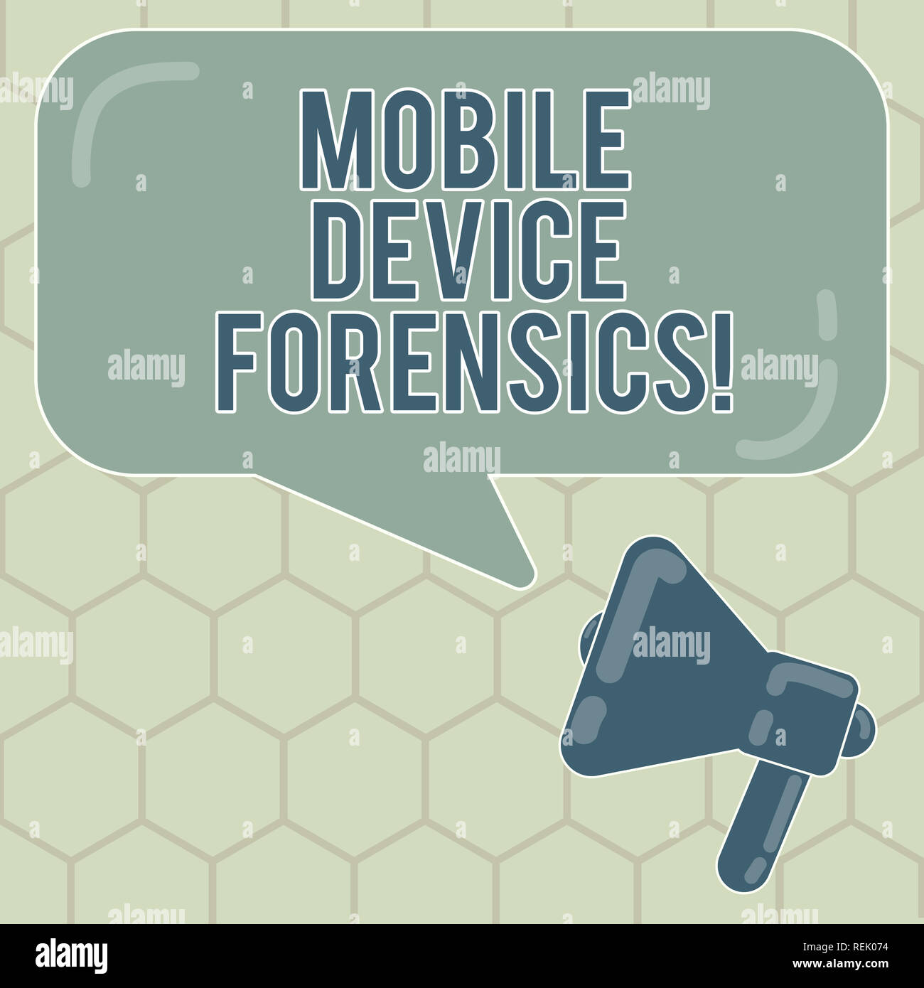 Konzeptionelle Handschrift zeigt Mobile Device Forensics. Business Foto Text elektronische Datenerfassung für rechtliche Nachweis mit Megafon und Rectangula Stockfoto