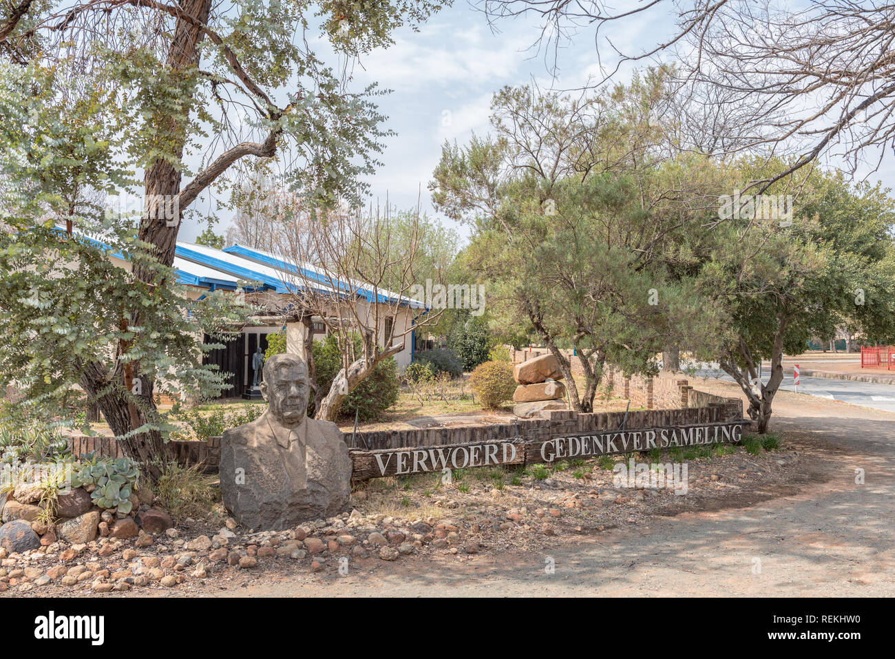 ORANIA, SÜDAFRIKA, 1. September 2018: Die verwoerd Memorial and Museum in Orania in der Northern Cape Provinz. Eine Büste von HF Verwoerd, Stockfoto