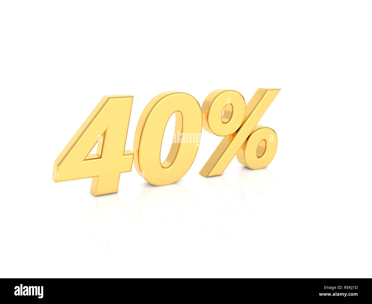 40 % gold Nummer auf einem weißen Hintergrund. 3D-Render Abbildung. Stockfoto