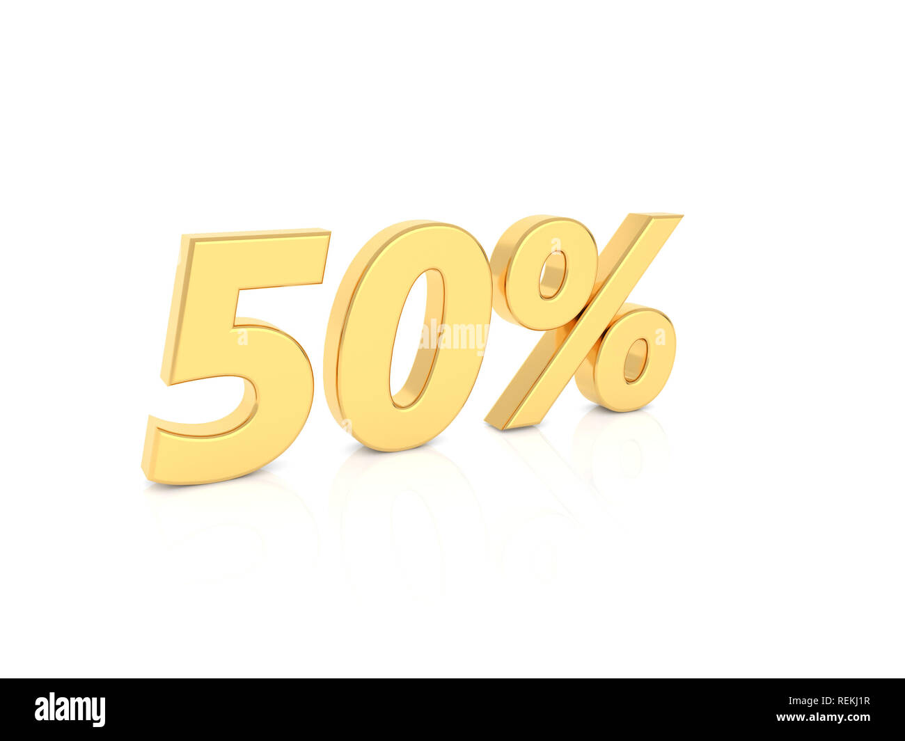 50 % gold Nummer auf einem weißen Hintergrund. 3D-Render Abbildung. Stockfoto